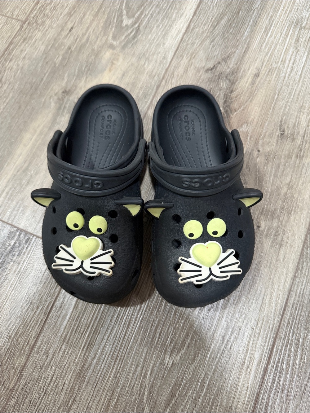 CROCS Kids Black Clog with Neon Yellow Cat Accents